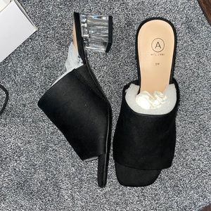 Clear heel suede sandals